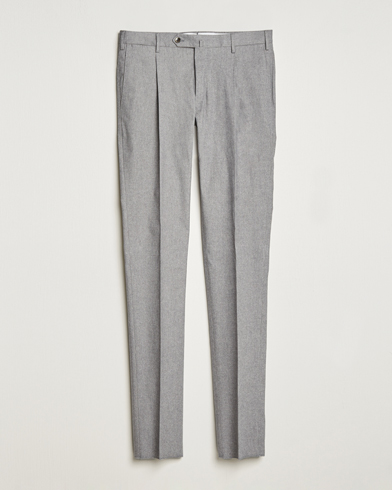 Herr |  | PT01 | Slim Fit Pleated Cotton Flannel Trousers Light Grey