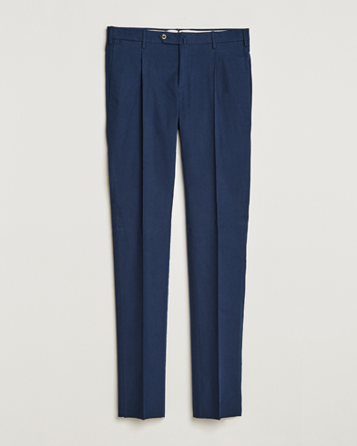Herr |  | PT01 | Slim Fit Pleated Cotton Flannel Trousers Navy