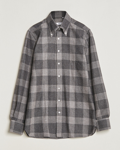 Herr | Flanellskjortor | 100Hands | Large Checked Yak Wool Flannel Shirt Grey