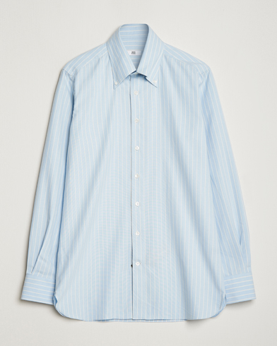 Herr |  | 100Hands | Striped Cotton Flannel Shirt Light Blue