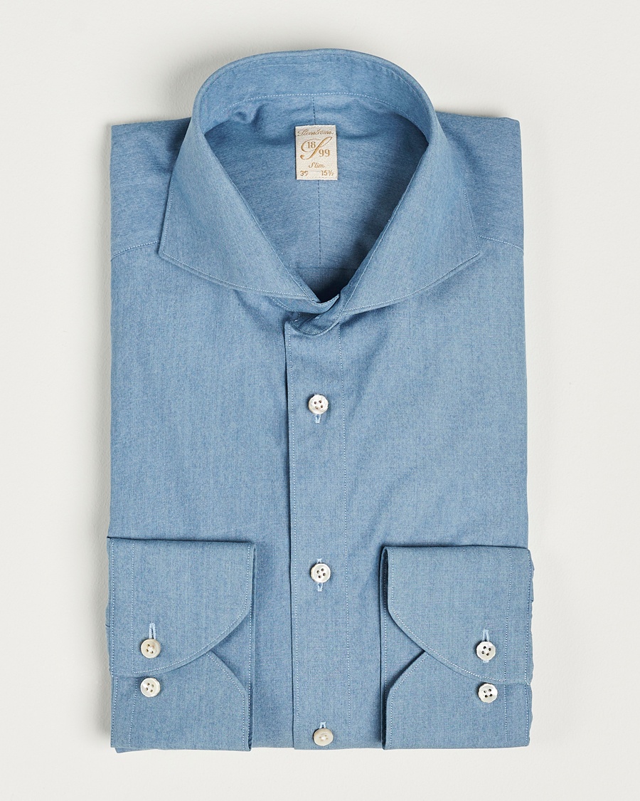 Stenströms 1899 Slim Denim Poplin Shirt Indigo – Blå