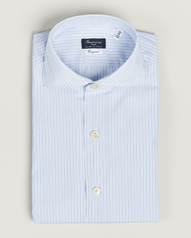 Herr |  | Finamore Napoli | Milano Slim Washed Dress Shirt Blue Stripe