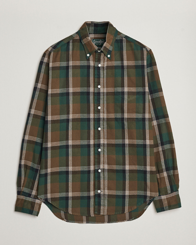Herr | Flanellskjortor | Gitman Vintage | Button Down Shaggy Flannel Shirt Olive Check