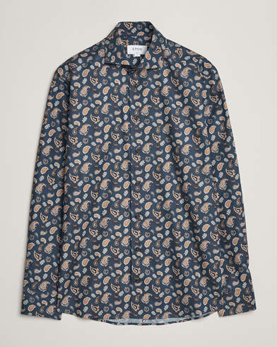 Herr |  | Eton | Slim Fit Wrinkle Free Flannel Printed Shirt Navy