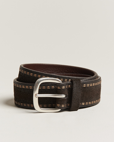 Herr | Accessoarer | Orciani | Suede Stitched Belt 3,5 cm Dark Brown