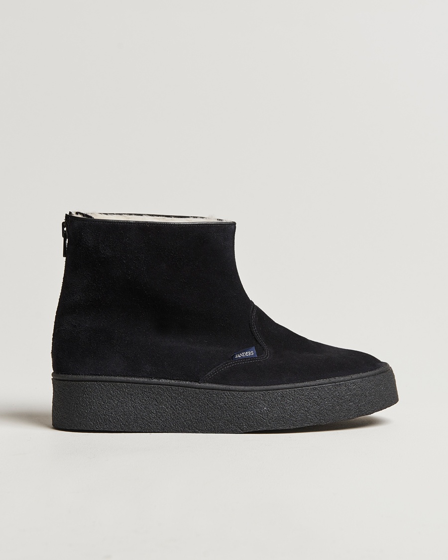 Sanders Sherling Lined Suede Curling Boot Black – Svart