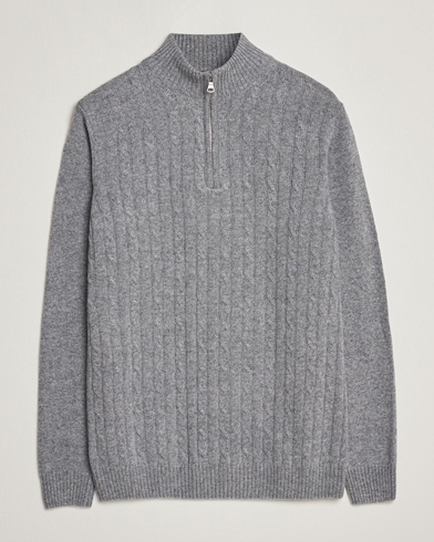 Herr | Half-zip | Oscar Jacobson | Percy Wool/Cashmere Knitted Half Zip Grey Melange