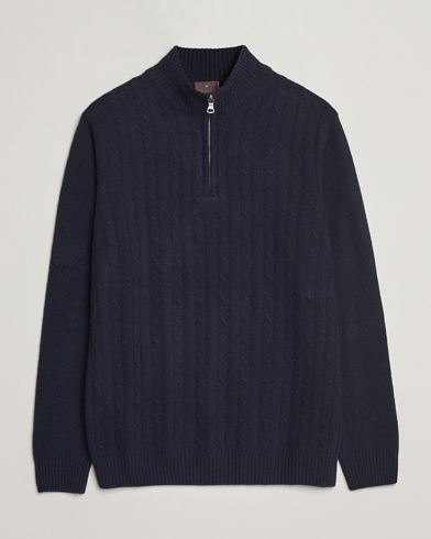 Herr | Half-zip | Oscar Jacobson | Percy Wool/Cashmere Knitted Half Zip Navy