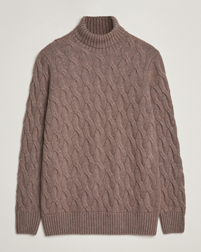 Herr |  | Oscar Jacobson | Seth Heavy Knitted Wool/Cashmere Cable Rollneck Brown