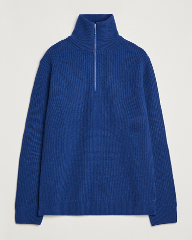 Herr |  | Nudie Jeans | August Wool Rib Knitted Half Zip Royal Blue