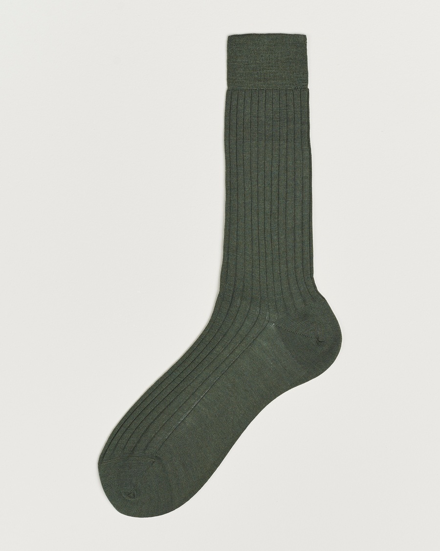 Bresciani Wool/Nylon Ribbed Short Socks Green – Grön