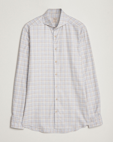 Herr |  | Stenströms | Slimline Checked Cut Away Flannel Shirt Light Grey