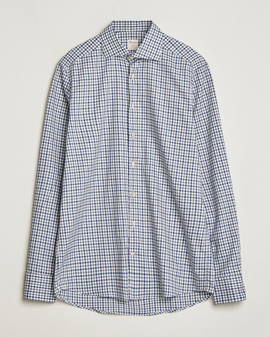 Herr | Skjortor | Stenströms | Slimline Small Checked Flannel Shirt Blue/Grey