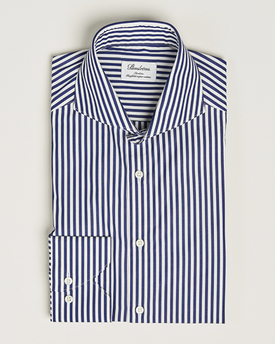 Herr |  | Stenströms | Slimline Striped Popline Cut Away Shirt Navy