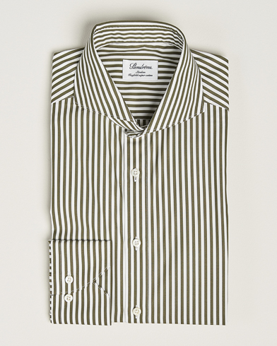 Herr |  | Stenströms | Slimline Striped Popline Cut Away Shirt Green