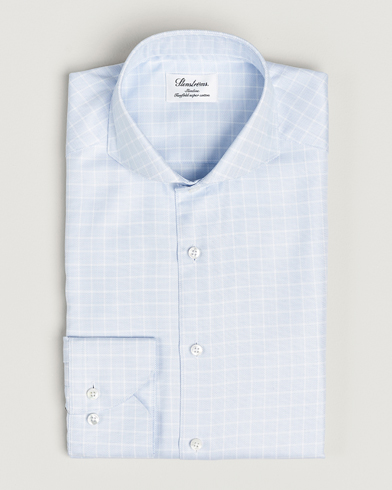 Herr |  | Stenströms | Slimline Small Checked Cut Away Shirt Light Blue