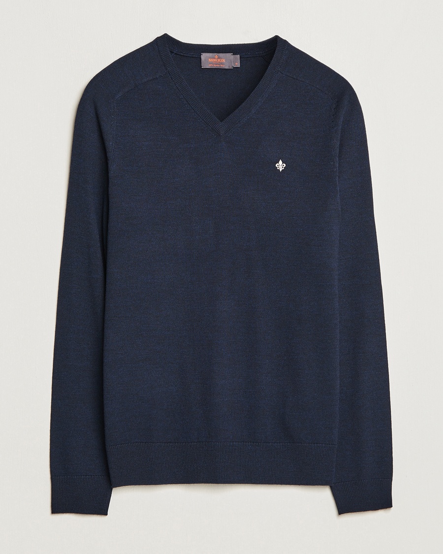 Herr | Pullover V-ringade | Morris | Merino V-neck Navy