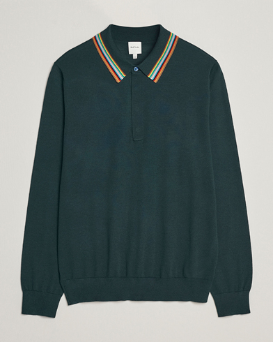 Herr | Stickade pikéer | Paul Smith | Wool/Silk Knitted Polo Dark Green