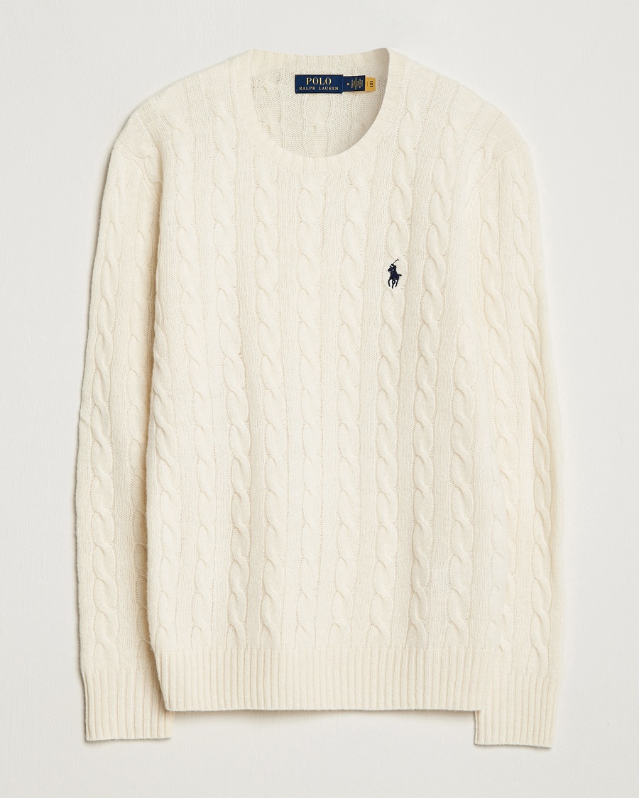 Polo Ralph Lauren Wool/Cashmere Cable Crew Neck Andover Cream – Vit