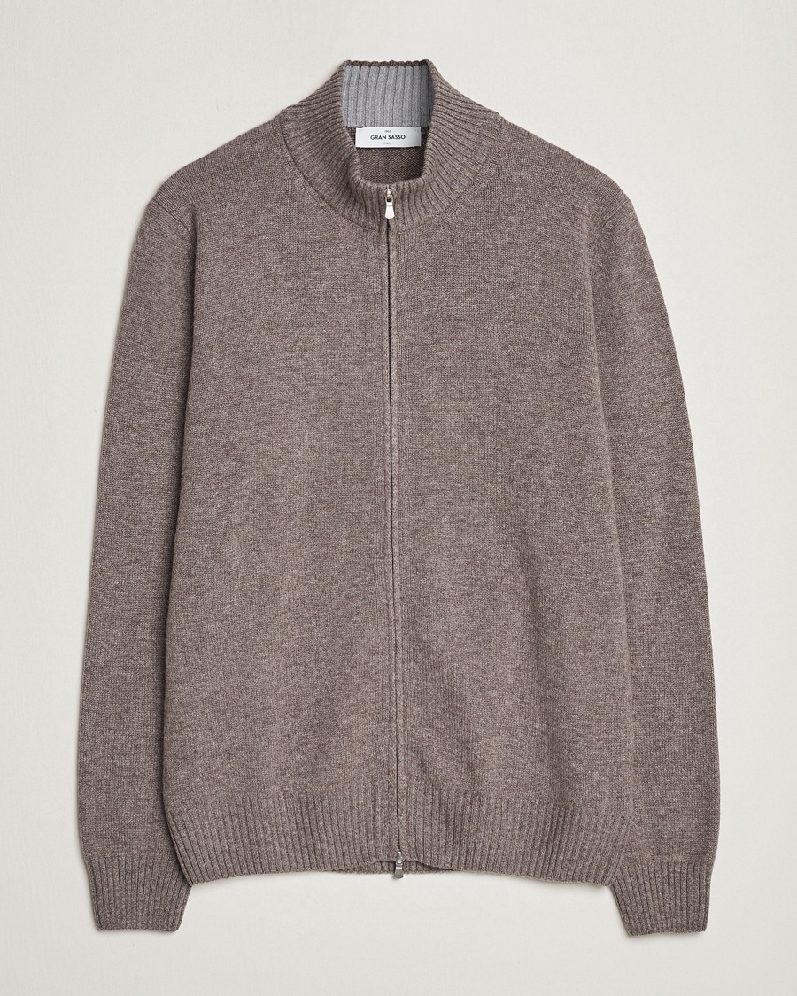 Gran Sasso Wool/Cashmere Full Zip Light Brown Melange – Brun
