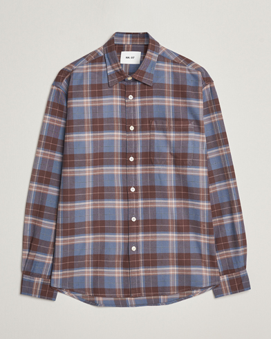 Herr | Skjortor | NN07 | Deon Brushed Flannel Checked Shirt Brown/Blue