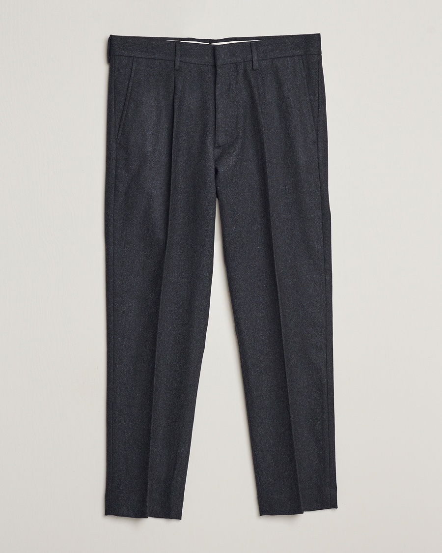 Herr | Business & Beyond | NN07 | Bill Brushed Flannel Pleated Trousers Navy Blue
