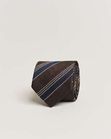 Herr | Slipsar | Amanda Christensen | Cotton/Wool/Silk 8cm Regimental Stripe Tie Brown/Navy