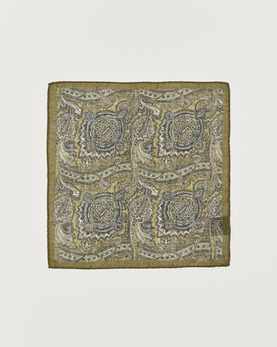 Herr | Amanda Christensen | Amanda Christensen | Wool Printed Large Paisley Pocket Square Green Melange
