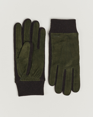 Herr | Handskar | Hestra | Geoffery Suede Wool Tricot Glove Dark Olive