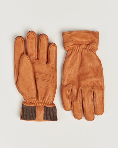 Herr | Handskar | Hestra | Kjetil Deerskin Rib Knitted Cuff Glove Cognac