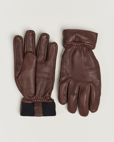 Herr | Handskar | Hestra | Kjetil Deerskin Rib Knitted Cuff Glove Chocolate