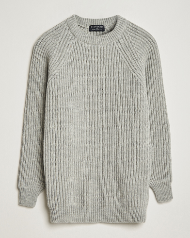 Herr | Stickade tröjor | Gloverall | Fisherman Rib Chunky Wool Crew Light Grey