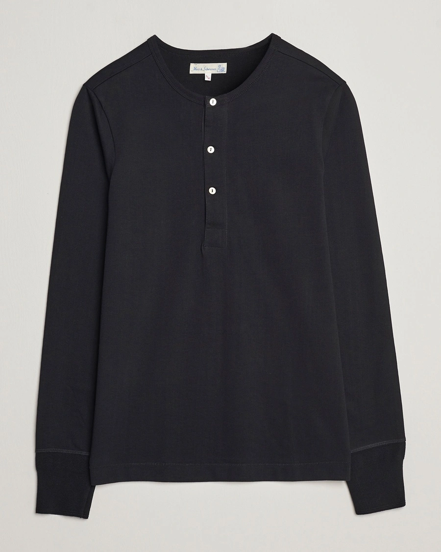 Herr | | Merz b. Schwanen | Classic Organic Cotton Henley Sweater Black