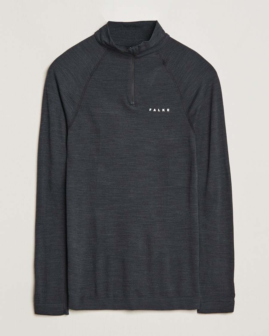 Herr | Funktionströjor | Falke Sport | Long Sleeve Wool Tech Half Zip Shirt Black