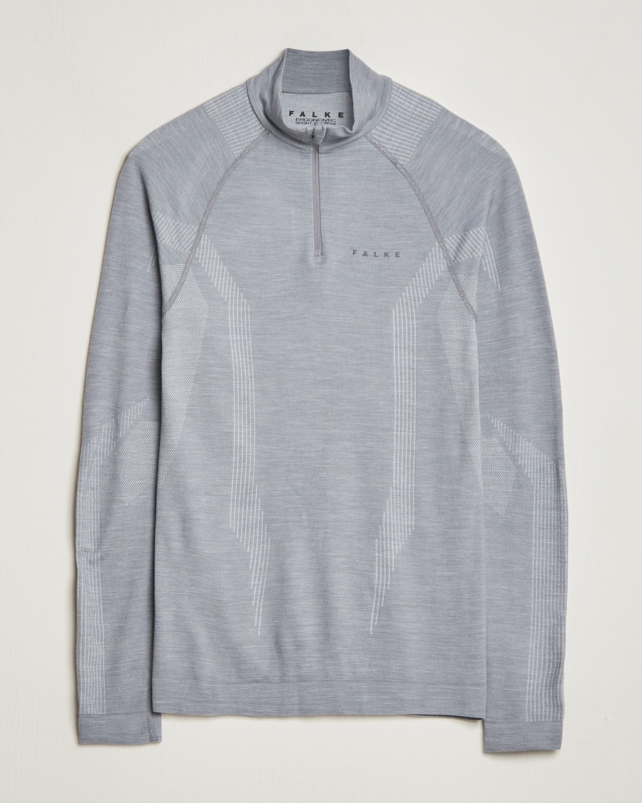 Herr | Funktionströjor | Falke Sport | Falke Long Sleeve Wool Tech half Zip Shirt Grey Heather