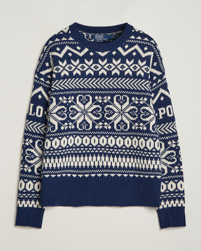  Wool Knitted Snowflake Crew Neck Bright Navy