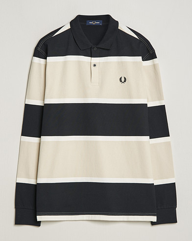 Herr | Rugbytröjor | Fred Perry | Relaxed Striped Rugby Shirt Oatameal/Black