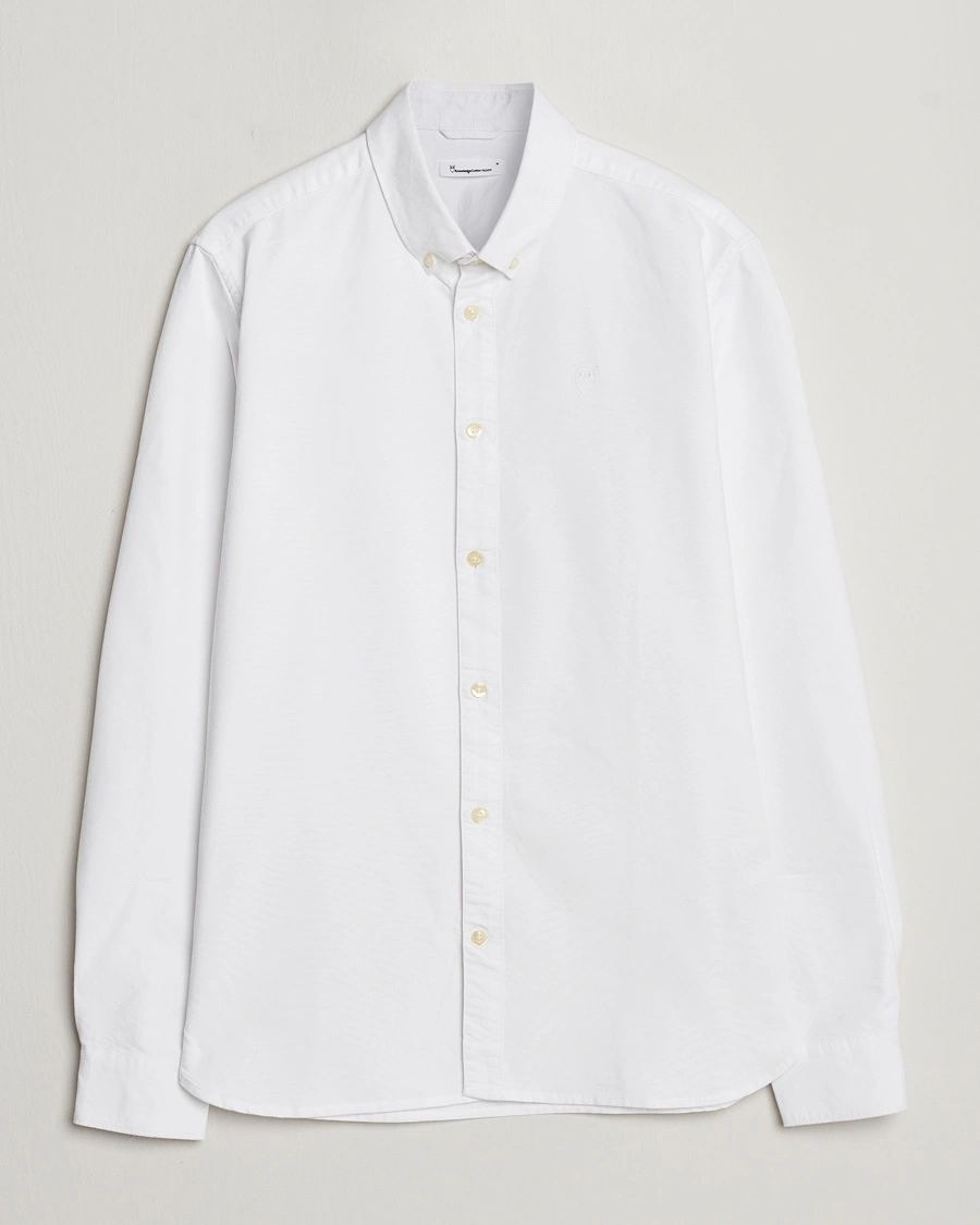 Herr | Oxfordskjortor | KnowledgeCotton Apparel | Harald Small Owl Regular Oxford Shirt Bright White