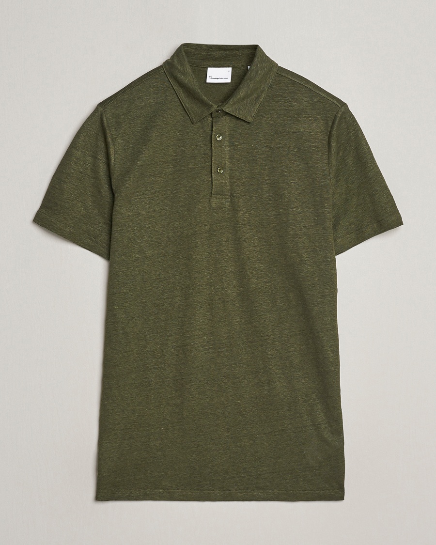 Herr | | KnowledgeCotton Apparel | Regular Linen Polo Forest Night