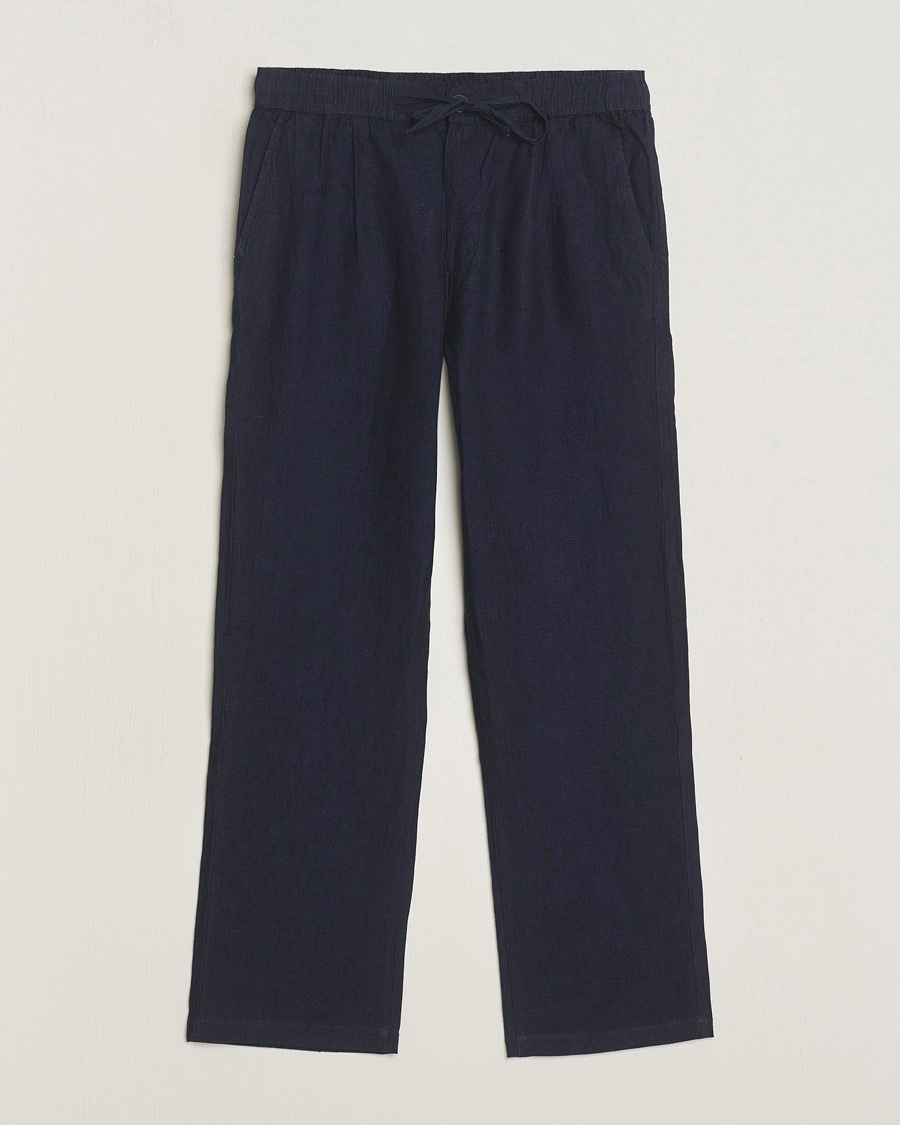 KnowledgeCotton Apparel Loose Linen Pants Total Eclipse – Blå