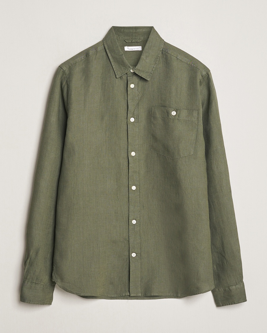Herr | | KnowledgeCotton Apparel | Regular Linen Shirt Burnt Olive