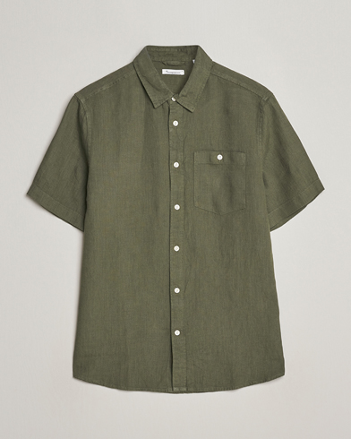  Regular Short Sleeve Linen Shirt Burned Olive