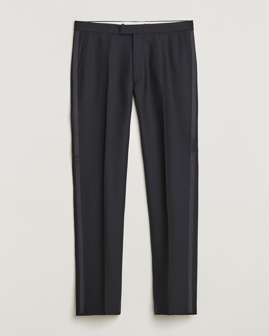  Denz Straight Wool Tuxedo Trousers Black