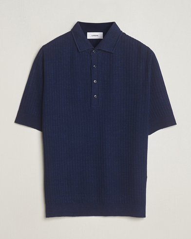 Herr | Pikéer | Lardini | Structured Linen/Cotton Polo Navy