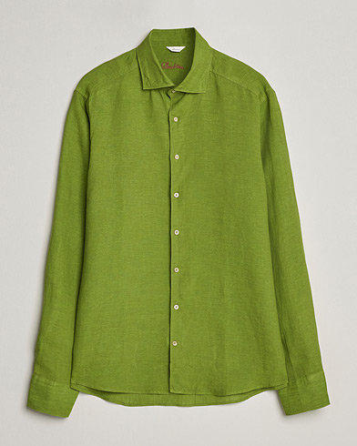  Slimline Cut Away Linen Shirt Green