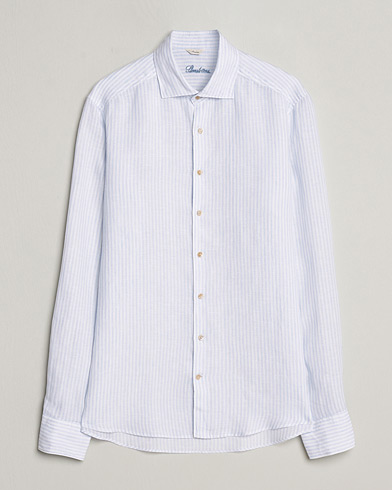 Herr | Linneskjortor | Stenströms | Slimline Cut Away Striped Linen Shirt Light Blue