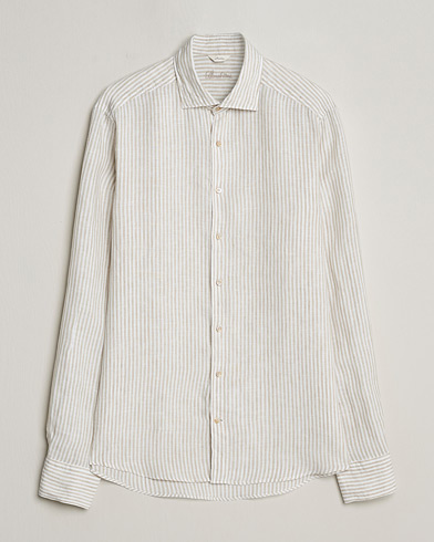 Herr |  | Stenströms | Slimline Cut Away Striped Linen Shirt Beige
