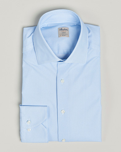 Herr | Mörk kostym | Stenströms | Slimline Micro Check Cut Away 4-Way Stretch Shirt Blue