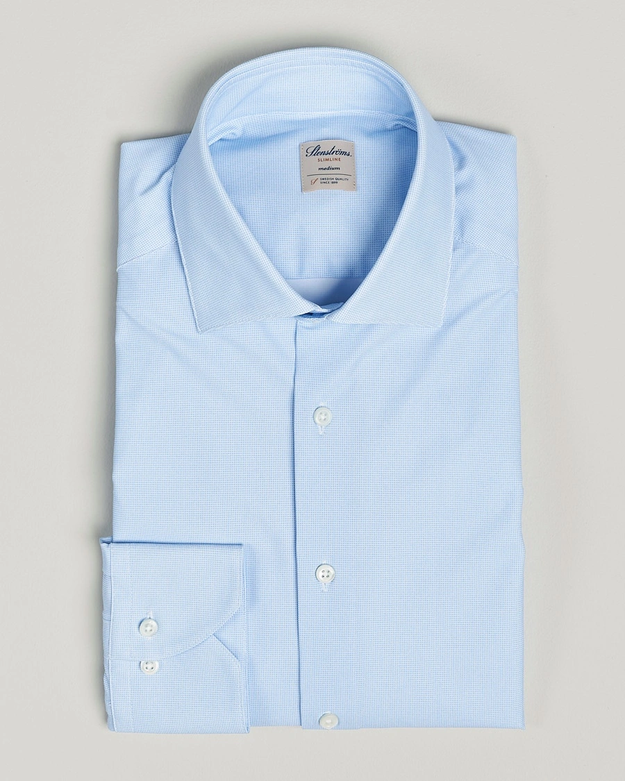 Herr | | Stenströms | Slimline Micro Check Cut Away 4-Way Stretch Shirt Blue