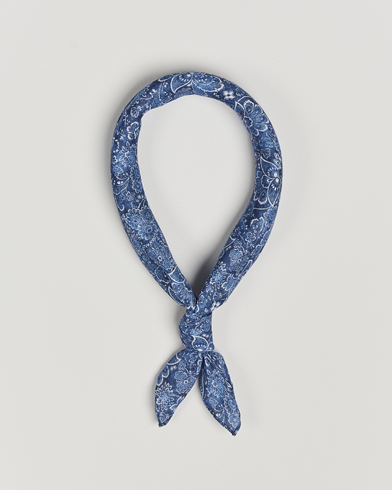 Herr | Scarves | Stenströms | Flower Printed Linen Bandana Blue